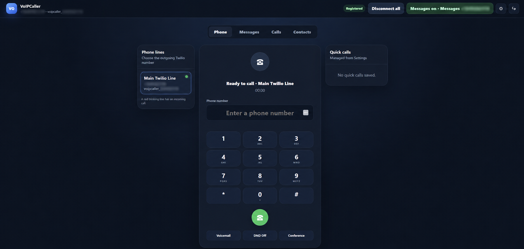 VoIPCaller browser webphone for business calling, SMS and MMS